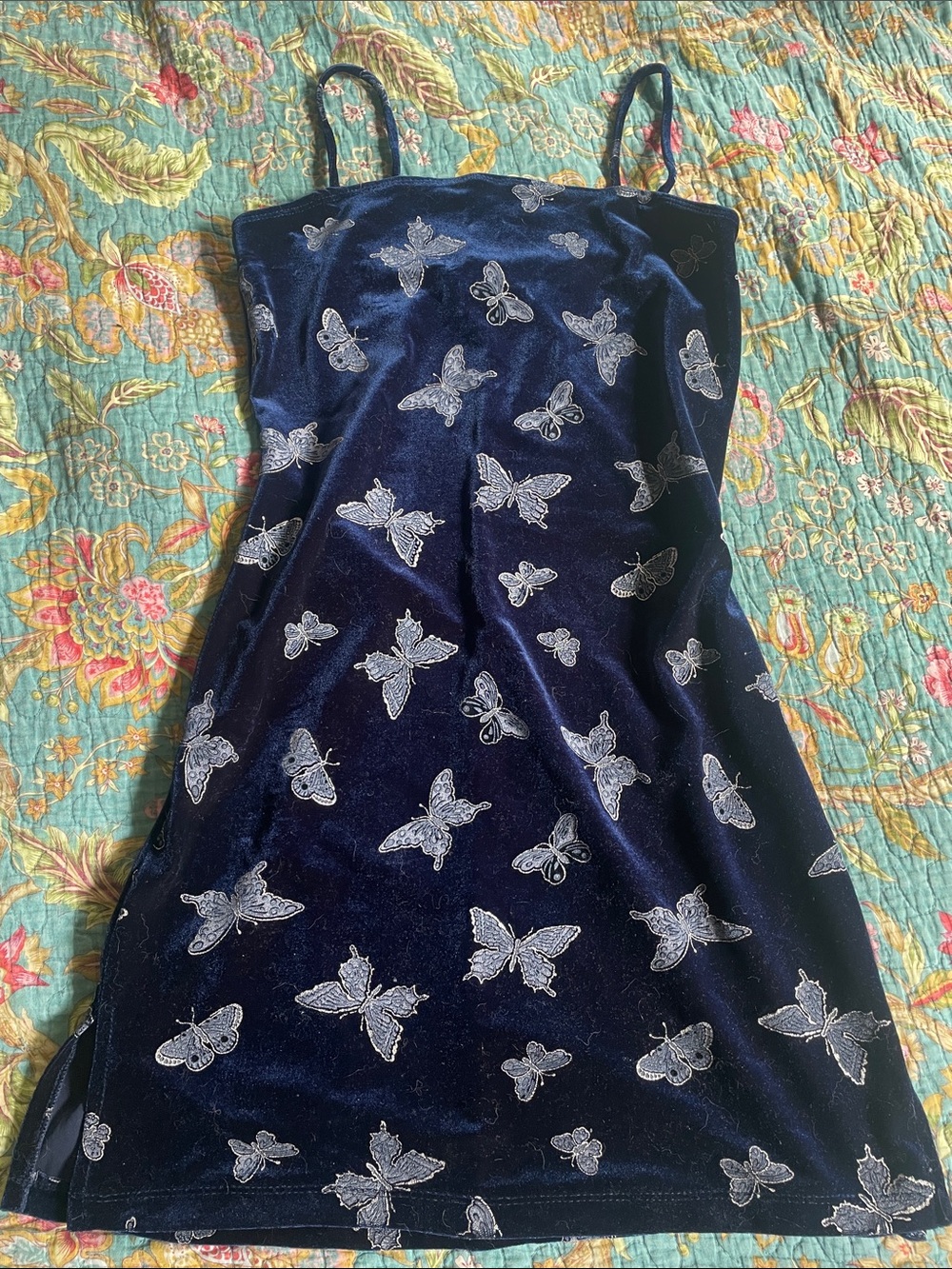 Y2K Status Navy blue Velvet Butterfly Slip Dress